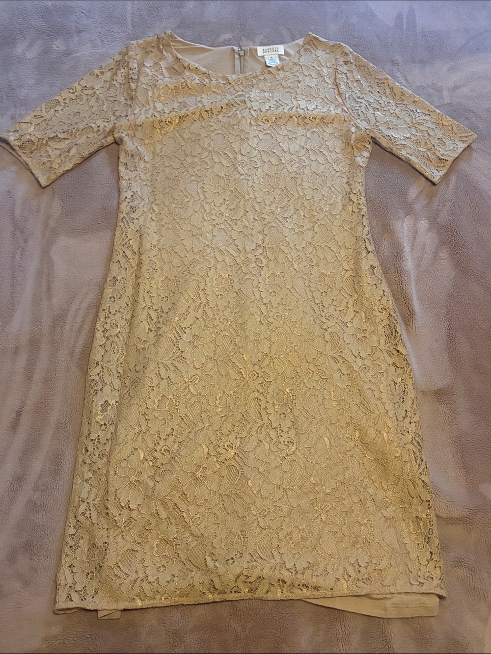 Barneys New York Beige Lace Midi Dress